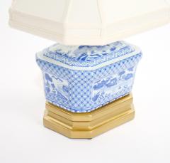 20th Century White Blue Porcelain Gilt Gold Painted Wood Base Small Table Lamp - 4085988