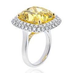 21 CARAT CUSHION CUT FANCY DEEP BROWNISH YELLOW VVS1 DOUBLE HALO ENGAGEMENT RING - 2542996