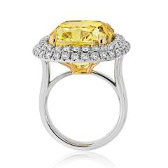 21 CARAT CUSHION CUT FANCY DEEP BROWNISH YELLOW VVS1 DOUBLE HALO ENGAGEMENT RING - 2542997