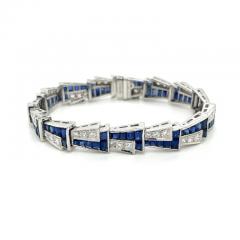 21 Carat Art Deco Blue Sapphire and Diamond Bracelet in Platinum - 3558804