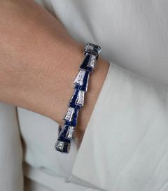 21 Carat Art Deco Blue Sapphire and Diamond Bracelet in Platinum - 3558837