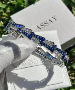 21 Carat Art Deco Blue Sapphire and Diamond Bracelet in Platinum - 3558841