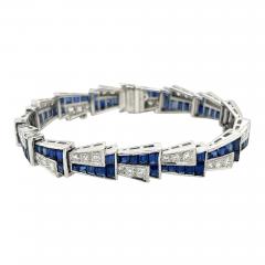 21 Carat Art Deco Blue Sapphire and Diamond Bracelet in Platinum - 3610562