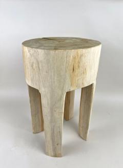 21st Century Rustic Teak Wood Stool Side Table Handcarved Modern Organic - 4691608