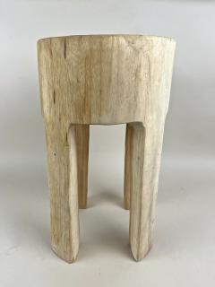 21st Century Rustic Teak Wood Stool Side Table Handcarved Modern Organic - 4691609