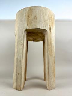 21st Century Rustic Teak Wood Stool Side Table Handcarved Modern Organic - 4691611