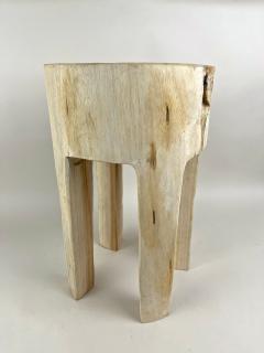 21st Century Rustic Teak Wood Stool Side Table Handcarved Modern Organic - 4691613