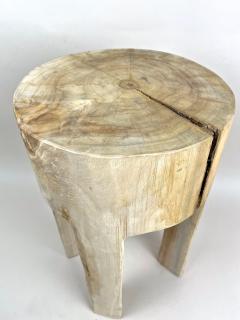 21st Century Rustic Teak Wood Stool Side Table Handcarved Modern Organic - 4691615