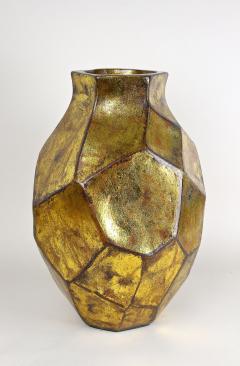 21th Century Contemporary Modern Golden Ceramic Vase Italy - 4695307