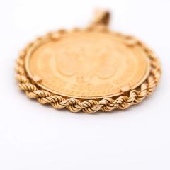 22K Gold 50 Peso Mexican Coin and 18K Gold Rope Frame Pendant - 3843215