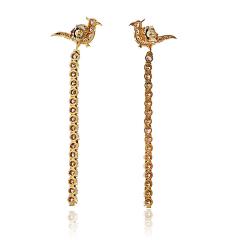 22K Yellow Gold 3 50cttw Diamond Drop Bird Tops Earrings - 4232106