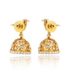 22K Yellow Gold 9 00cttw Round Brilliant Cut Diamond Bird Bell Earrings - 4232108