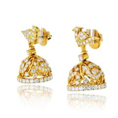 22K Yellow Gold 9 00cttw Round Brilliant Cut Diamond Bird Bell Earrings - 4232110