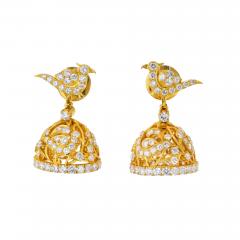 22K Yellow Gold 9 00cttw Round Brilliant Cut Diamond Bird Bell Earrings - 4235687