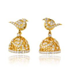 22K Yellow Gold 9 00cttw Round Brilliant Cut Diamond Bird Bell Earrings - 4235701