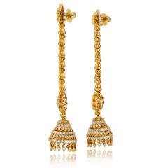22K Yellow Gold Dangling Diamond Earrings - 4232102