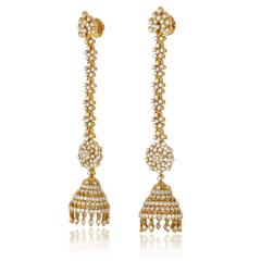 22K Yellow Gold Dangling Diamond Earrings - 4232104