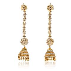 22K Yellow Gold Dangling Diamond Earrings - 4235699