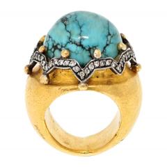 23K YELLOW GOLD DOME TURQUOISE AND DIAMOND COCKTAIL RING - 3332899