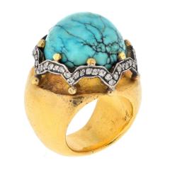 23K YELLOW GOLD DOME TURQUOISE AND DIAMOND COCKTAIL RING - 3332900