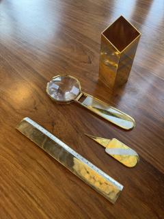 24K Gold Plated Five Piece Desk Set in Wood Presentation Box 1970s Italy - 4687692