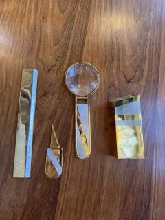 24K Gold Plated Five Piece Desk Set in Wood Presentation Box 1970s Italy - 4687694