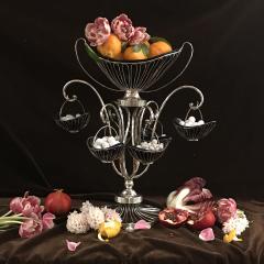 2651 Sheffield Silver Plate Wire and Bristol Glass Epergne Centerpiece - 2512189