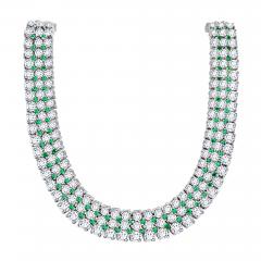 27 Carat Diamond and Emerald Flexible Choker Necklace in 18k White Gold - 3633458