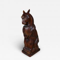 28 Carved Wood Seated Lion Sculpture Art Deco Style - 2402135