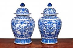 2814 Pair of 20th Century Blue and White Temple Jars - 2508695