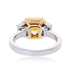 3 02ct Fancy Yellow Radiant Cut Three Stone Diamond Engagement Ring - 4541766