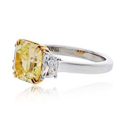 3 02ct Fancy Yellow Radiant Cut Three Stone Diamond Engagement Ring - 4541767