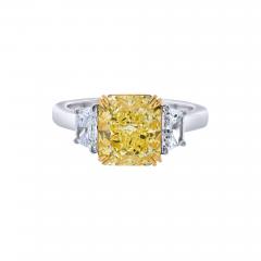 3 02ct Fancy Yellow Radiant Cut Three Stone Diamond Engagement Ring - 4545135