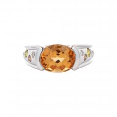 3 07 Carat Orange Precious Topaz Floating Diamond Ring in East West Setting - 3610225