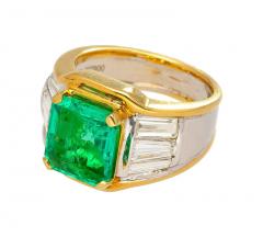 3 16 Carat Colombian Emerald Insignificant Oil Unisex Ring in Platinum - 3519147