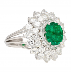 3 19 Carat Oval Cut Emerald Minor Oil Diamond Cluster Platinum Vintage Ring - 3643364