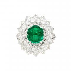 3 19 Carat Oval Cut Emerald Minor Oil Diamond Cluster Platinum Vintage Ring - 3644016