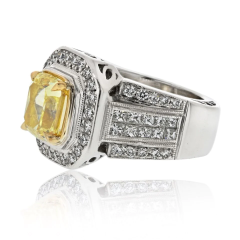 3 20CT FANCY YELLOW INTENSE CUSHION CUT DIAMOND ENGAGEMET RING - 3356962