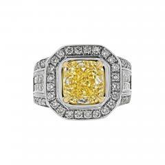 3 20CT FANCY YELLOW INTENSE CUSHION CUT DIAMOND ENGAGEMET RING - 3359623