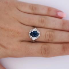 3 21 Carat Oval Cut Blue Sapphire and Diamond in Platinum Ring - 3819937