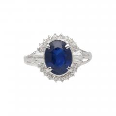 3 21 Carat Oval Cut Blue Sapphire and Diamond in Platinum Ring - 3823810