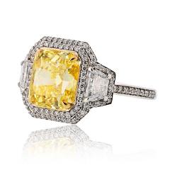 3 26ct Fancy Vivid Yellow Even Internally Flawless Radiant Cut Diamond Ring - 4157585