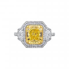 3 26ct Fancy Vivid Yellow Even Internally Flawless Radiant Cut Diamond Ring - 4160020