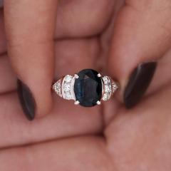 3 29 Carat Oval Blue Sapphire Diamond in Platinum Engagement Ring - 4020269