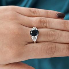 3 29 Carat Oval Blue Sapphire Diamond in Platinum Engagement Ring - 4020276