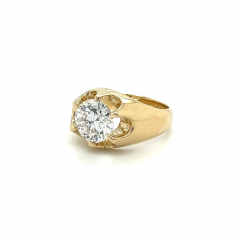 3 35 Carat Solitaire Lab Grown Diamond Mens Ring In 14K Yellow Gold - 3548124