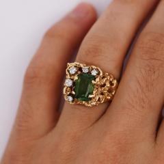 3 5 Carat Green Tourmaline 14K Gold Nugget Mens Ring - 3974429