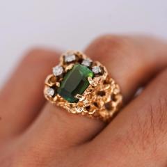 3 5 Carat Green Tourmaline 14K Gold Nugget Mens Ring - 3974430