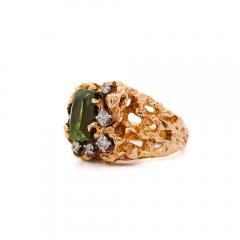 3 5 Carat Green Tourmaline 14K Gold Nugget Mens Ring - 3974483