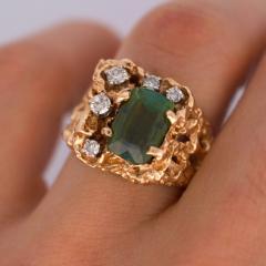 3 5 Carat Green Tourmaline 14K Gold Nugget Mens Ring - 3974486